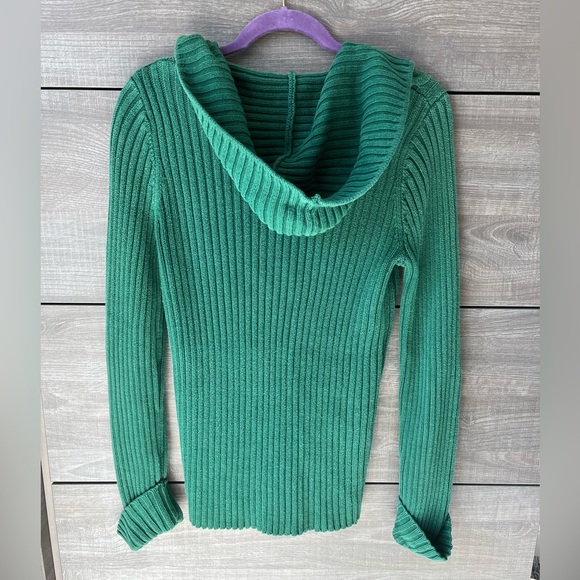 Jones New York Sport Green Knit Three-Button Pullover Sweater w/ Hood - Picture 2 of 9
